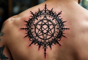 powerful wicca symbol surrounded with magic tattoo idea