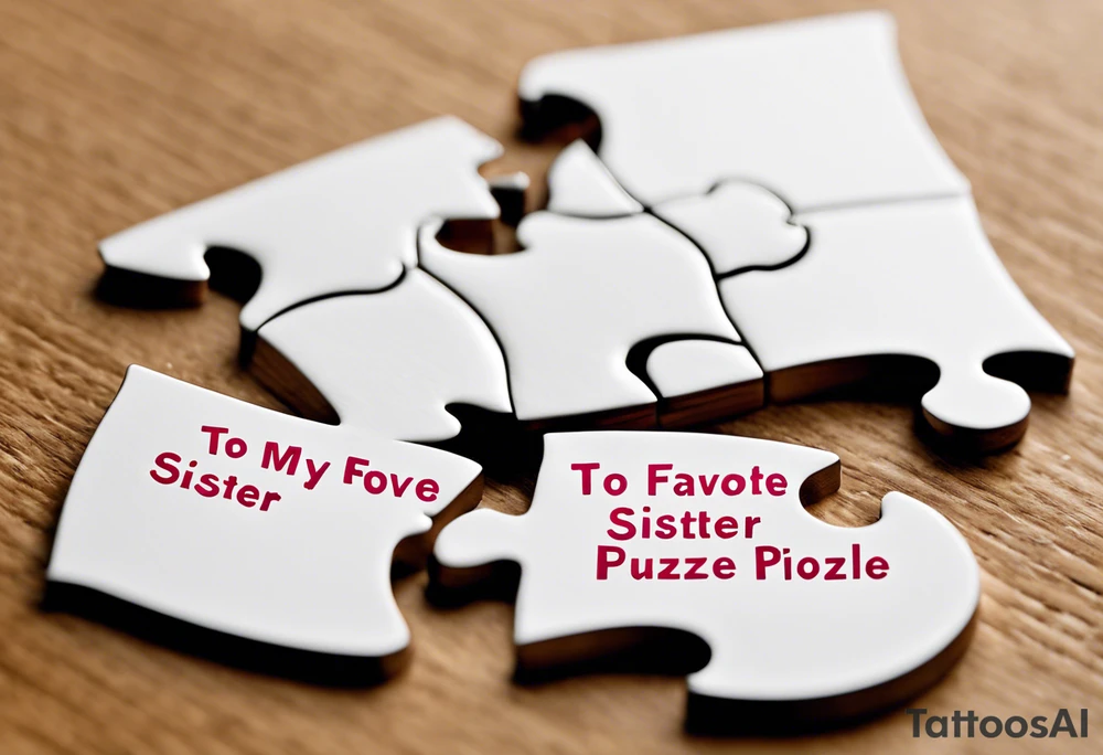 Interlocking Puzzle Pieces
   Concept: Two outlined puzzle pieces that are interlocking or fit together perfectly, symbolizing how you and your sister were connected. One of the puzzle pieces could have the small, filled-in heart inside it.
   Text: “To my favorite sister” could be placed underneath or along the curve of your ankle, maintaining your sister’s handwriting. You could position the text so it wraps slightly around the interlocking pieces. tattoo idea