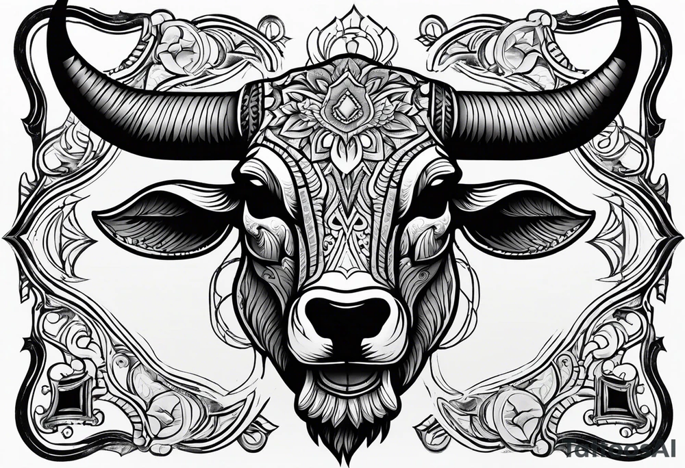 skull of a bull with a line frame, realistic, new mexico influence, simple tattoo idea