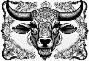 skull of a bull with a line frame, realistic, new mexico influence, simple tattoo idea