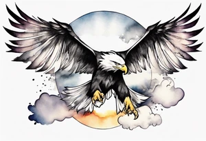 a shoulder tattoo with lots of rays of light in gradient starting from the middle
, clouds and eagles flying free tattoo idea