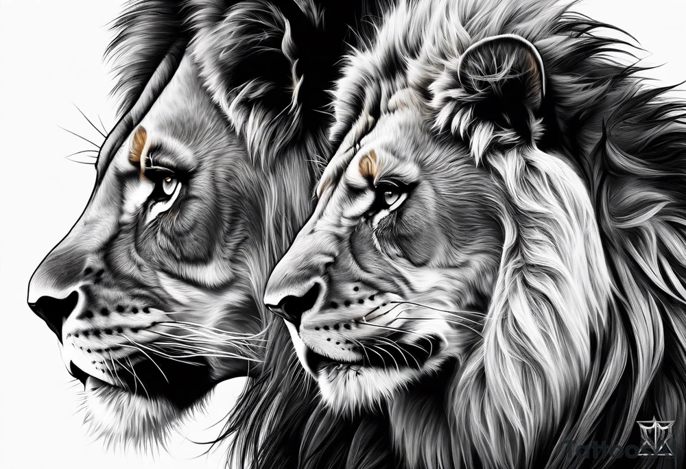 Realistic lion and lioness
bonding tattoo idea