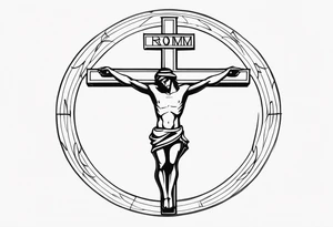 Crucified man in rom
an numerals circle tattoo idea