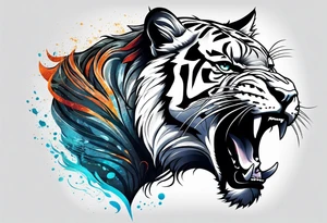 big cat face, growling or roaring, no mane tattoo idea