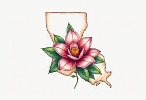 State or louisiana with magnolia flower in tooled leather tattoo idea