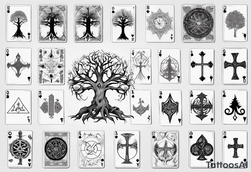 White Tree of Gondor, Geometric symbols, Viking cross, playing cards, flowers, lord of the rings tattoo idea