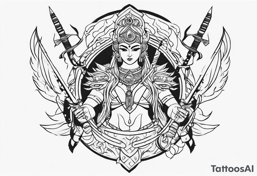 kaali with multiple arms with weapons tattoo idea