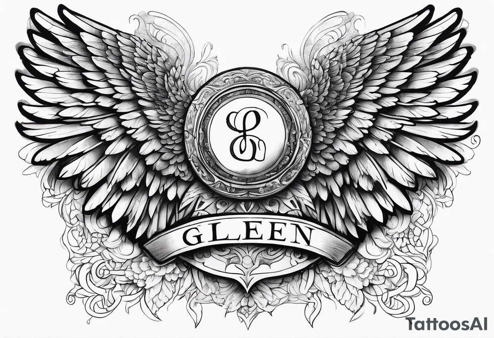 Angel Wings with the word Glenn in between tattoo idea