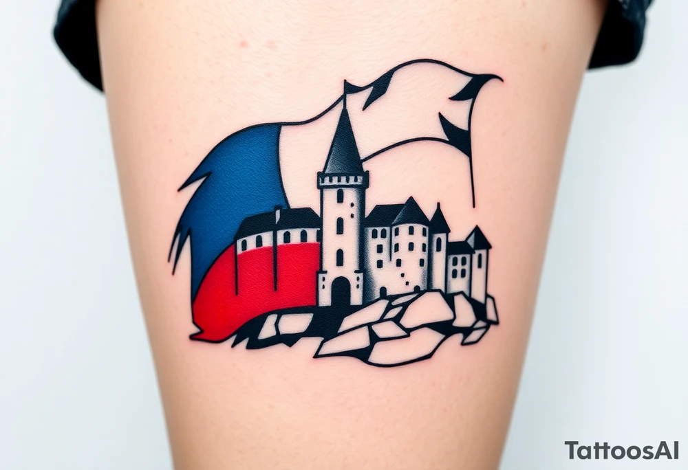 A Czech flag waving behind a medieval castle tattoo idea