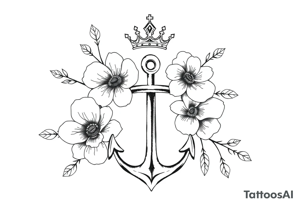detailed beautiful gothic boho flowers with gorgeous crown and anchor tattoo idea