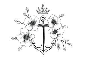 detailed beautiful gothic boho flowers with gorgeous crown and anchor tattoo idea