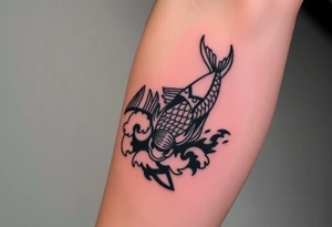 traditional koi fish swimming upstream through turbulent waves tattoo idea