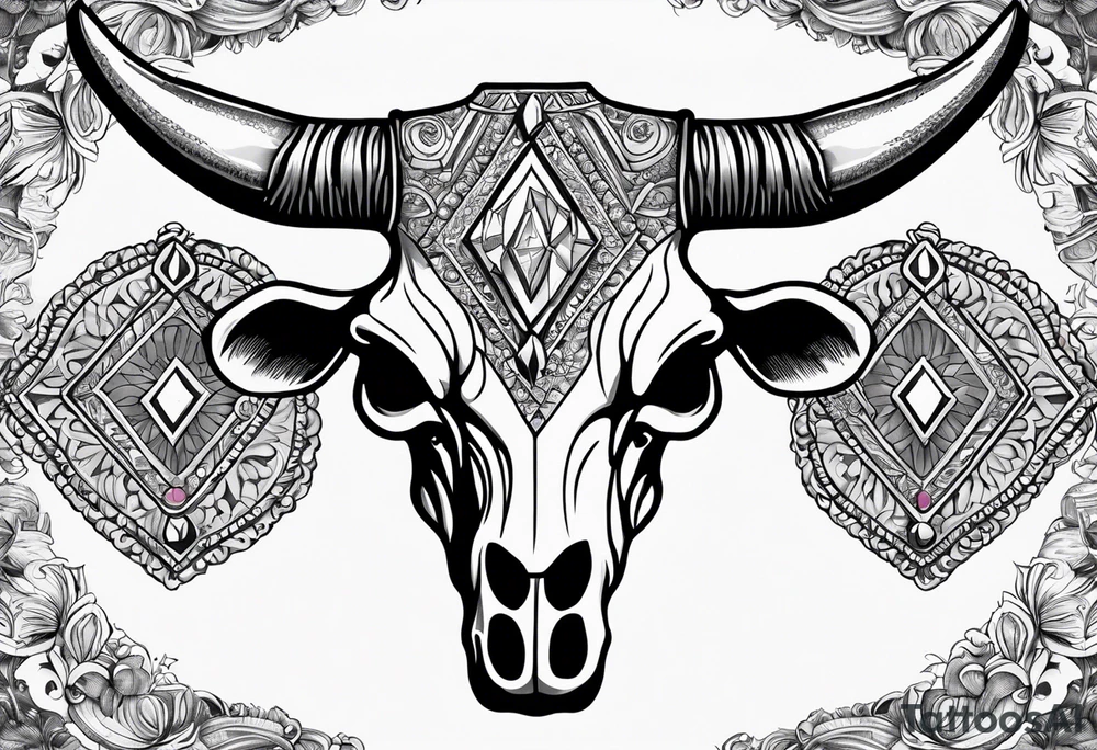 Cow skull with diamond back rattle snack coiled in it ready to strike tattoo idea
