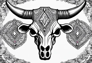 Cow skull with diamond back rattle snack coiled in it ready to strike tattoo idea