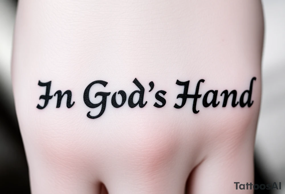 In God's Hand, With the words looking like the words are popping out at you with bold background tattoo idea