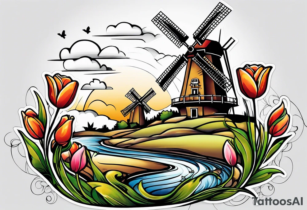 windmill and tulip tattoo idea