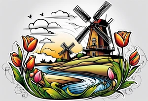windmill and tulip tattoo idea