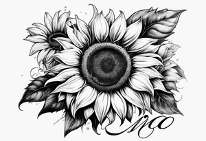 A delicated girly Sunflower. Mist contains letters KJMG on the stern tattoo idea