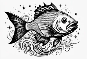 A fish jumping out of rapid waters and into  constellations and the universe tattoo idea