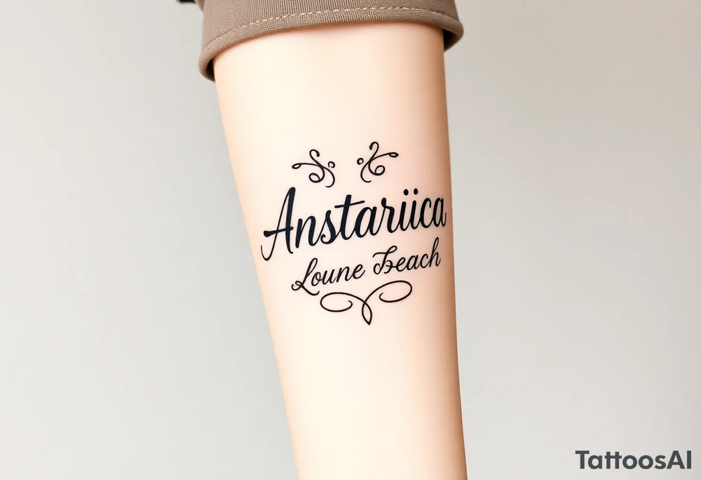 Anastacia old English font long beach California theme tattoo idea