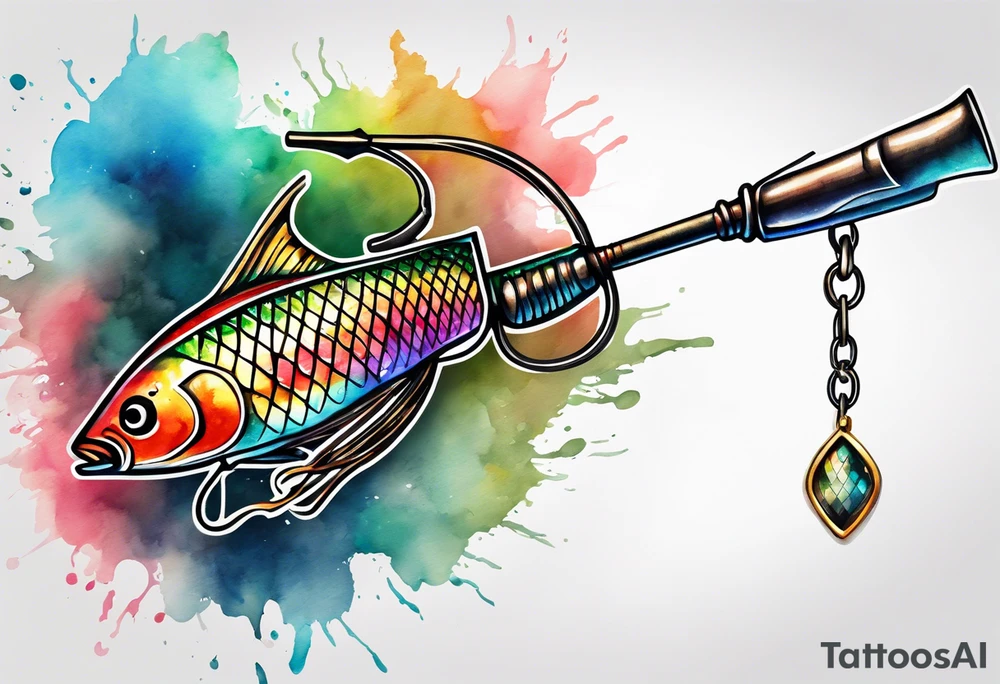 fishing hook cross with watercolor background tattoo idea