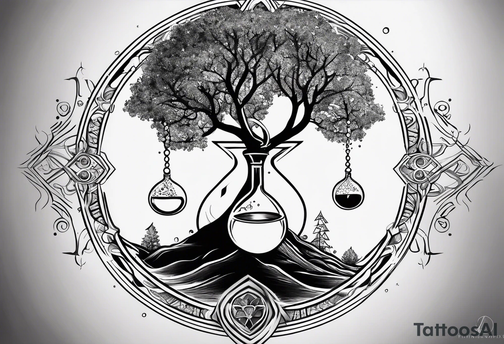 chemical equilibrium symbol included in the tree of life and a hourglass tattoo idea