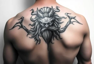 Hades con Cerbero en un pectoral (dios del inframundo y su perro de tres cabezas): oscuro, impactante y con gran fuerza visual. tattoo idea