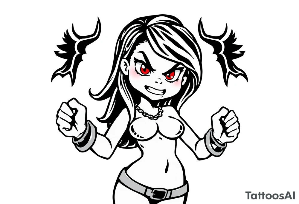 naked girl, in handcuffs, angry tattoo idea