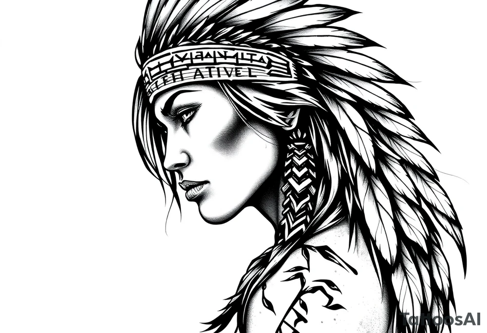 Female Native American side pose tattoo idea