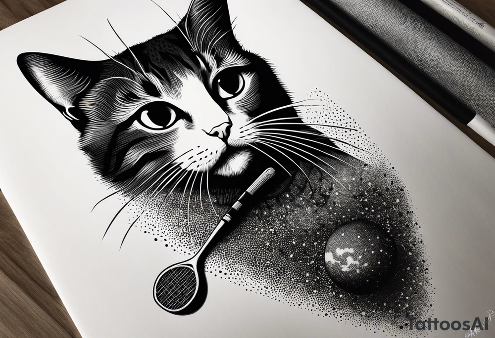 Lazy cat with a tennis raquet tattoo idea