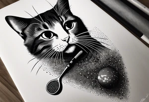 Lazy cat with a tennis raquet tattoo idea