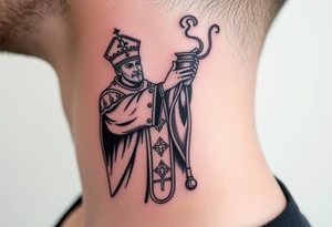 Russian Orthodox Priest in a fully detailed gold vestment swinging a censer with smoke curling upward tattoo idea