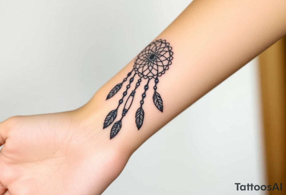 native dreamcatcher with flowing feathers and sacred beads tattoo idea
