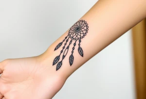 native dreamcatcher with flowing feathers and sacred beads tattoo idea