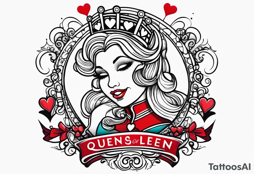 queen of hearts -on forearm - with text saying "queen starleen" tattoo idea