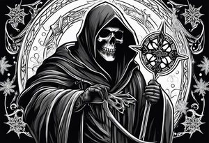 Grim reaper holding a snow flake tattoo idea