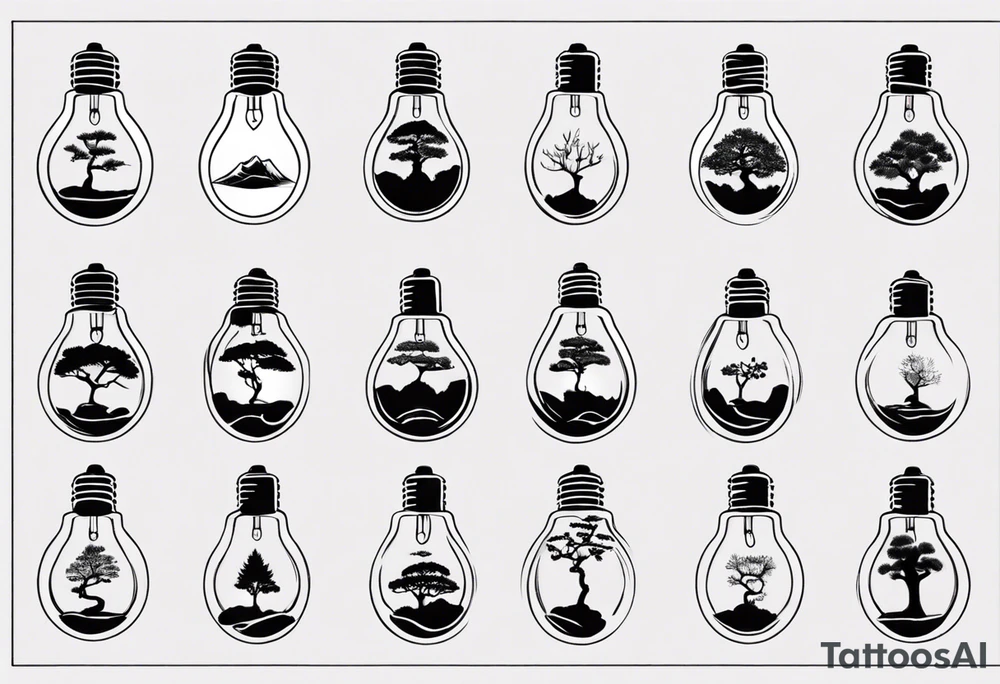 A tiny bonsai tree inside an upside down light bulb tattoo idea A tiny bonsai tree inside an upside down light bulb tattoo idea