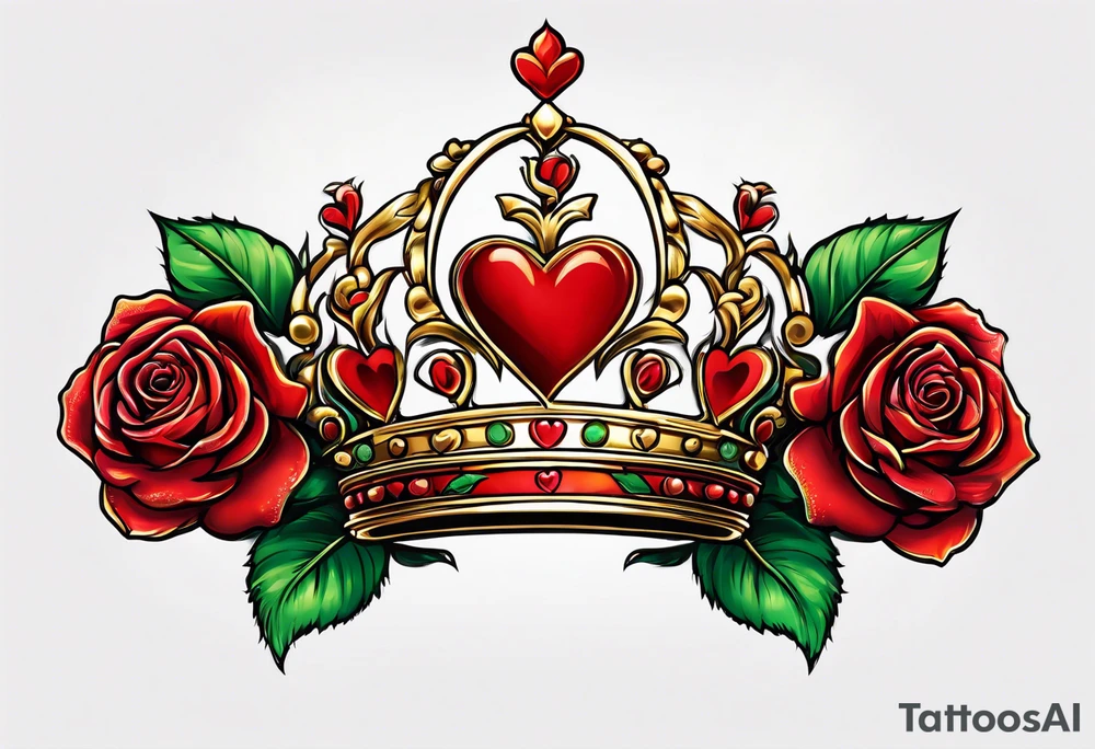 the red rose queen's golden crown with a heart tattoo idea