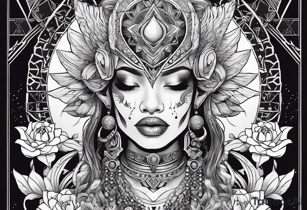 kali ma, alien goddess, valkrye, aries, pirate, divine feminine, zenza resonance, pachamama, lotus azul, blank panther, eagle, skull, 5D, nueva gaya, dna 12 tattoo idea