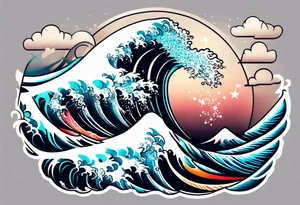 Leg sleeve wave tattoo idea