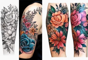 Floral with flowers arm sleeve tattoo idea