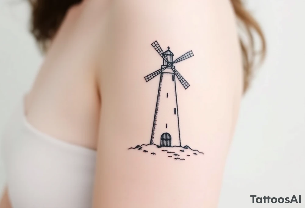 Part lighthouse part farm windmill tattoo idea