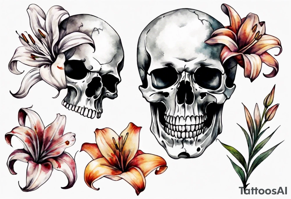 Skull and lilies tattoo idea