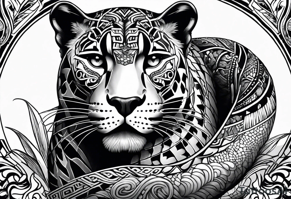 aztec black jaguar with snake tattoo idea