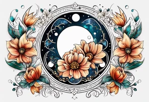 Lunar phases flowers tattoo idea