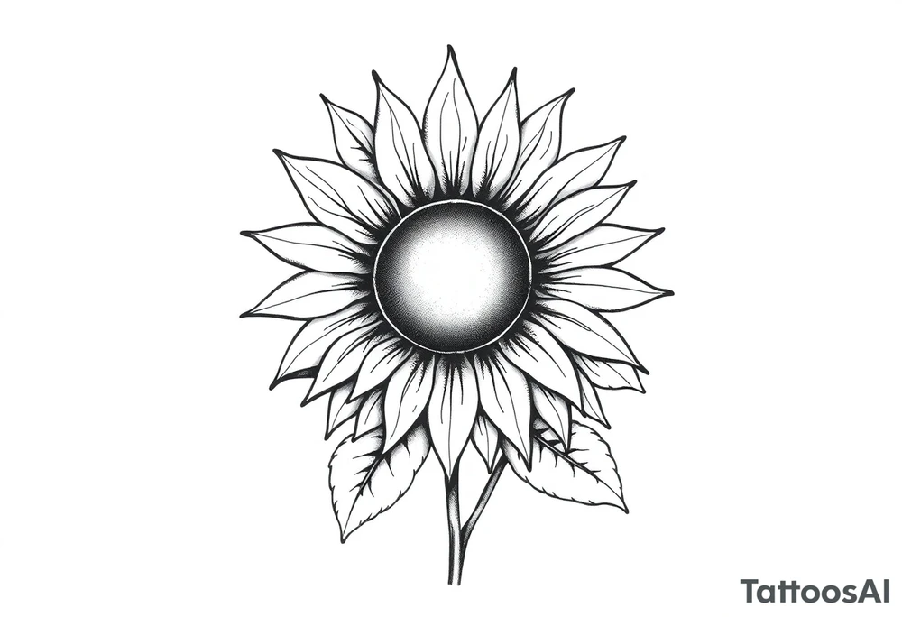 Sun rise sunflower with stem and leaves tattoo idea