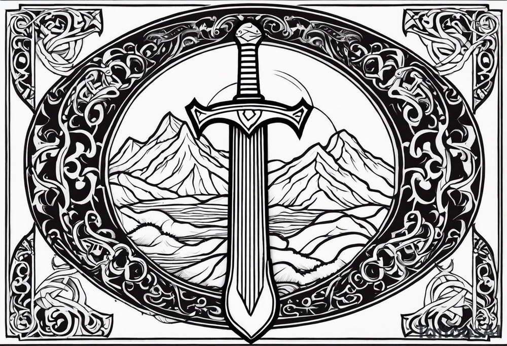 Valhalla scene sword shield tattoo idea
