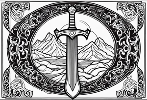 Valhalla scene sword shield tattoo idea
