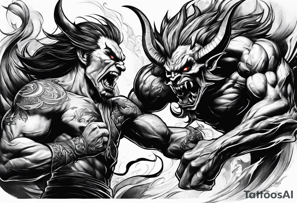 Demon attacking a man tattoo idea