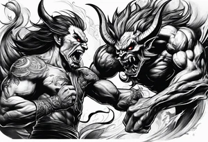 Demon attacking a man tattoo idea